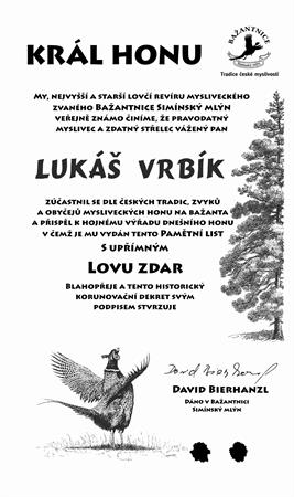 Pamětní list pro účastníky honu č.746 - Pamětní list pro účastníky honu na frézované desce 2D